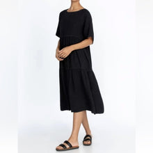 Load image into Gallery viewer, NWT Johnny Was Calme Raglan Tiered Contrast Flowy Crewneck Midi Dress (XS)
