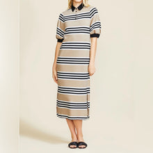 Load image into Gallery viewer, Pearl by Lela Rose Striped Jersey Knit Button Collar Midi Shirt Dress (XS)
