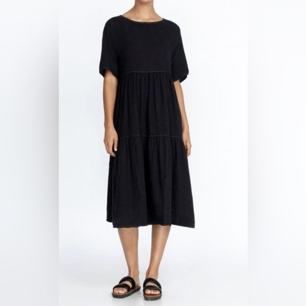 NWT Johnny Was Calme Raglan Tiered Contrast Flowy Crewneck Midi Dress (XS)