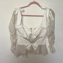 Load image into Gallery viewer, For Love &amp; Lemons Royale Bow Sheer Puff Sleeve Peplum Top (Small)

