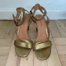 Load image into Gallery viewer, Madewell Liv Pyrite Gold Leather Strappy Open Toe Heels (W9.5)
