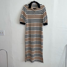 Load image into Gallery viewer, Pearl by Lela Rose Striped Jersey Knit Button Collar Midi Shirt Dress (XS)
