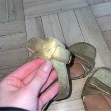 Load image into Gallery viewer, Madewell Liv Pyrite Gold Leather Strappy Open Toe Heels (W9.5)
