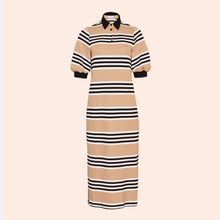 Load image into Gallery viewer, Pearl by Lela Rose Striped Jersey Knit Button Collar Midi Shirt Dress (XS)
