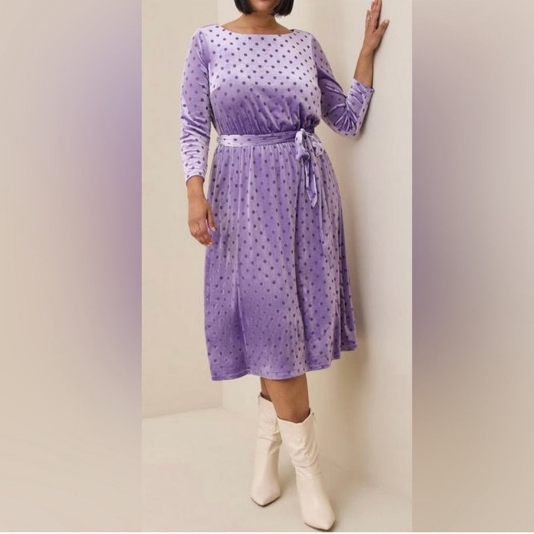 Torrid Velvet Polka Dot Belted 3/4 Sleeve Midi Dress (1X)