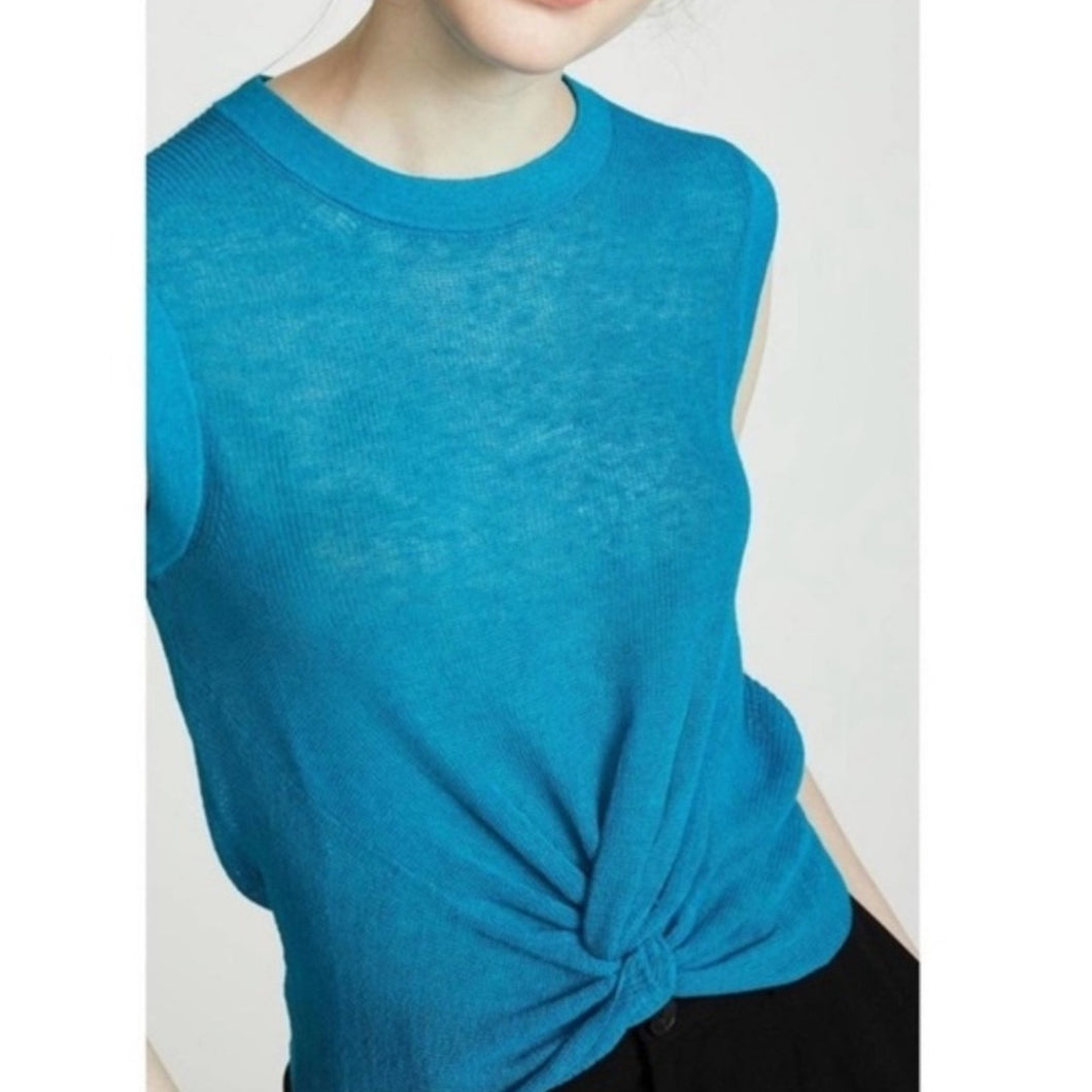 Veronica Beard Kellen Twist-Front Sleeveless Linen Knit Top (Medium)