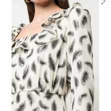 Load image into Gallery viewer, Saloni Abstract Feather Print Long Sleeve Ruffle Midi Dress (6)
