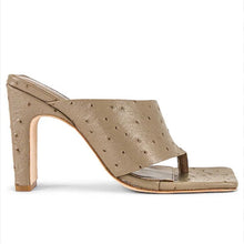 Load image into Gallery viewer, Song of Style x Revolve Geo Leather Ostrich-Embossed Square Toe Heels (W6)
