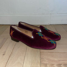 Load image into Gallery viewer, Stubbs &amp; Wootten x J. Crew Glasgow Palm Beach Velvet Argyle Embroidered Loafers (W6)
