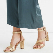 Load image into Gallery viewer, Madewell Liv Pyrite Gold Leather Strappy Open Toe Heels (W9.5)
