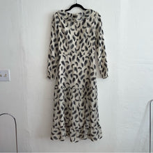 Load image into Gallery viewer, Saloni Abstract Feather Print Long Sleeve Ruffle Midi Dress (6)
