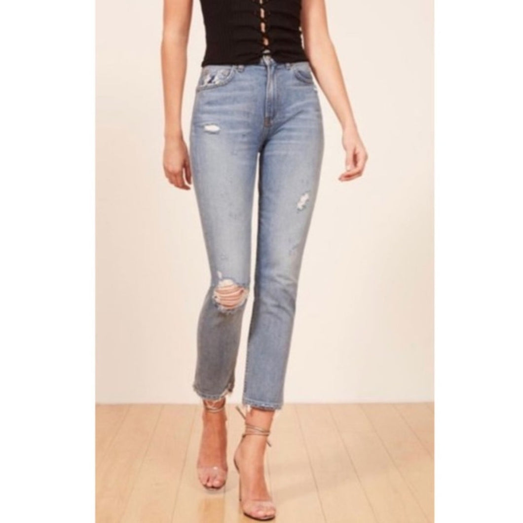 Reformation Julie High Rise Cigarette Slim Distressed Jeans (29)