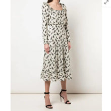 Load image into Gallery viewer, Saloni Abstract Feather Print Long Sleeve Ruffle Midi Dress (6)

