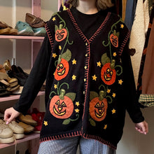 Load image into Gallery viewer, Vintage Fall Jack-O-Lantern Pumpkin Button-Up Sweater Vest (2X) - (3X)
