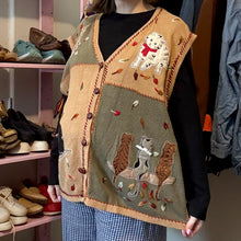 Load image into Gallery viewer, Vintage Fall Cat Button-Front Sweater Vest (XL)
