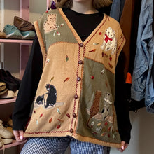 Load image into Gallery viewer, Vintage Fall Cat Button-Front Sweater Vest (XL)
