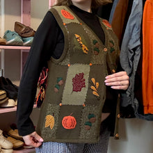 Load image into Gallery viewer, Vintage Fall Leaf Pumpkin Beaded Button-Front Sweater Vest (Small)

