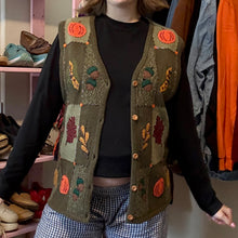 Load image into Gallery viewer, Vintage Fall Leaf Pumpkin Beaded Button-Front Sweater Vest (Small)

