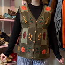 Load image into Gallery viewer, Vintage Fall Leaf Pumpkin Beaded Button-Front Sweater Vest (Small)
