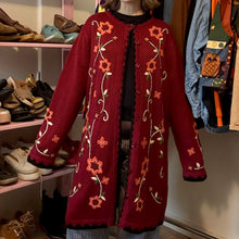 Load image into Gallery viewer, Vintage Floral Embroidered Button-Front Long Duster Cardigan (XL)
