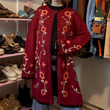 Load image into Gallery viewer, Vintage Floral Embroidered Button-Front Long Duster Cardigan (XL)
