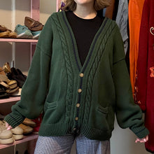 Load image into Gallery viewer, Vintage V-Neck Cable Knit Chunky Cardigan Sweater (Large)-(XL)
