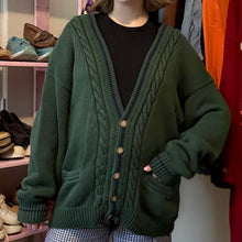 Load image into Gallery viewer, Vintage V-Neck Cable Knit Chunky Cardigan Sweater (Large)-(XL)
