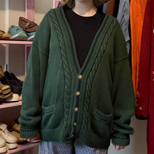 Load image into Gallery viewer, Vintage V-Neck Cable Knit Chunky Cardigan Sweater (Large)-(XL)
