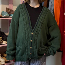 Load image into Gallery viewer, Vintage V-Neck Cable Knit Chunky Cardigan Sweater (Large)-(XL)
