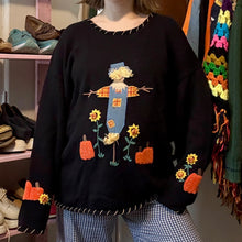 Load image into Gallery viewer, Vintage Scarecrow Embroidered Pumpkin Sunflower Sweater (XL) - (XXL)
