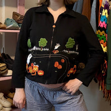 Load image into Gallery viewer, Y2K Halloween Ghost Pumpkin Full-Zip Cropped Jacket (Small)
