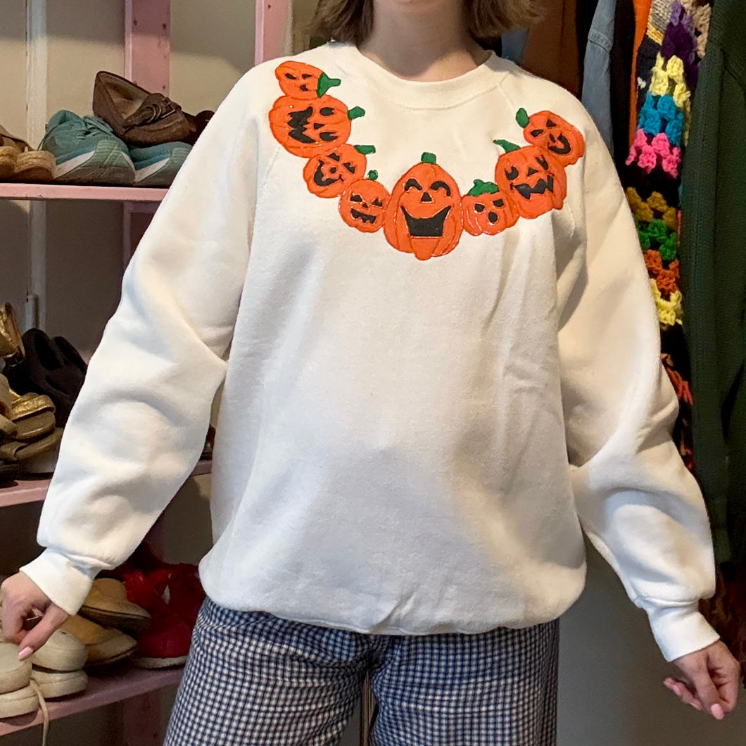 Vintage Jack-O-Lantern Pumpkin Puff Paint Sweatshirt (Large) - (XL)