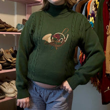 Load image into Gallery viewer, Vintage Equestrian Polo Embroidered Cable Knit Turtleneck Sweater (XS) - (Small)
