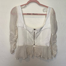 Load image into Gallery viewer, For Love &amp; Lemons Royale Bow Sheer Puff Sleeve Peplum Top (Small)
