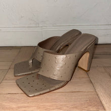 Load image into Gallery viewer, Song of Style x Revolve Geo Leather Ostrich-Embossed Square Toe Heels (W6)
