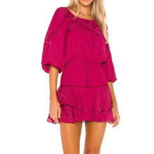 Load image into Gallery viewer, Tularosa Avery Drop Waist Balloon Sleeve Ruffle Satin Mini Dress (XXS)
