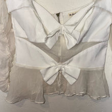 Load image into Gallery viewer, For Love &amp; Lemons Royale Bow Sheer Puff Sleeve Peplum Top (Small)
