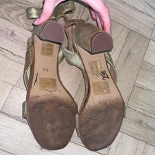 Load image into Gallery viewer, Madewell Liv Pyrite Gold Leather Strappy Open Toe Heels (W9.5)
