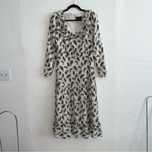 Load image into Gallery viewer, Saloni Abstract Feather Print Long Sleeve Ruffle Midi Dress (6)
