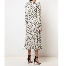 Load image into Gallery viewer, Saloni Abstract Feather Print Long Sleeve Ruffle Midi Dress (6)
