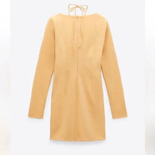 Load image into Gallery viewer, Zara Draped Wrap Jeweled Bow Tie Keyhole Long Sleeve Mini Dress (Small)
