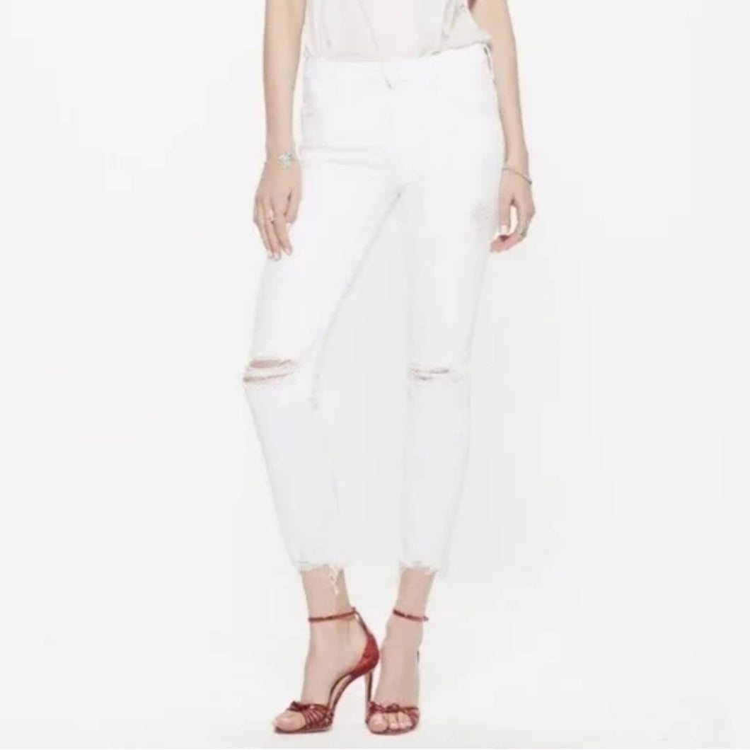 Mother The Flirt Ankle Chew Almost Innocent Distressed High Rise Skinny Jeans (28)