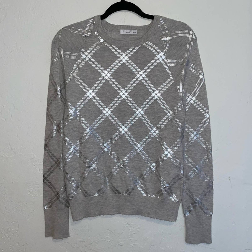 Equipment Femme Silver Metallic Plaid Crewneck Sweater (XS)