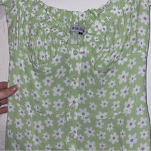 Load image into Gallery viewer, With Jean Isabelle Floral Mint Off Shoulder Button-Down Mini Dress (XS)
