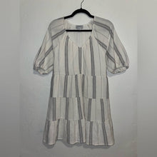 Load image into Gallery viewer, Evereve Alexia Striped Gauze V-Neck Puff Sleeve Tiered Mini Dress (XS)
