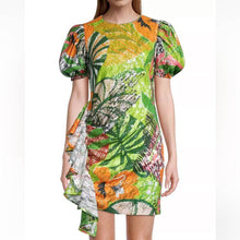 Load image into Gallery viewer, One33 Social Tropical Sequin Side Drape Puff Sleeve Mini Dress (10)
