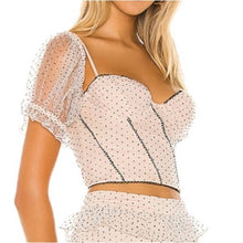 Load image into Gallery viewer, Majorelle Revolve Evan Corset Sheer Puff Sleeve Polka Dot Cropped Top (Medium)
