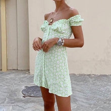 Load image into Gallery viewer, With Jean Isabelle Floral Mint Off Shoulder Button-Down Mini Dress (XS)
