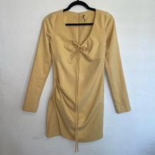Load image into Gallery viewer, Zara Draped Wrap Jeweled Bow Tie Keyhole Long Sleeve Mini Dress (Small)
