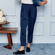 Load image into Gallery viewer, NWT Summersalt Satin Navy Blue High Rise Cinch Pants (4)
